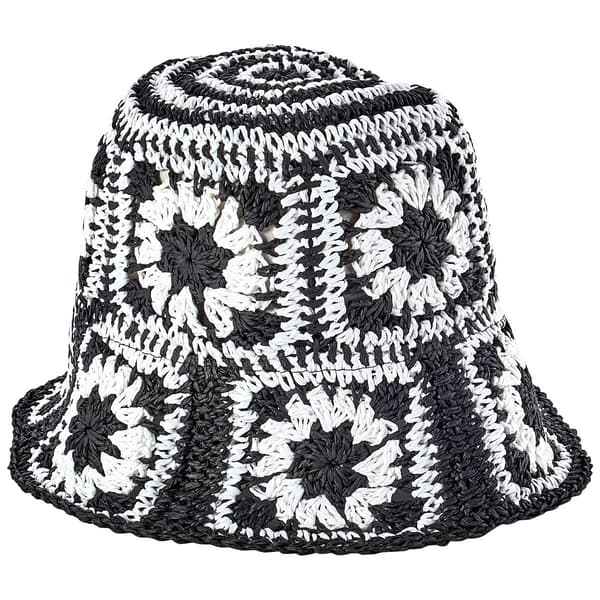 Womens Steve Madden Patchwork Straw Bucket Hat