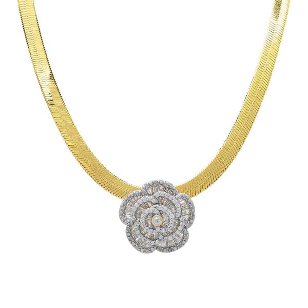 Gianni Argento 1/10ctw. Diamond Baguette Flower Motif Necklace