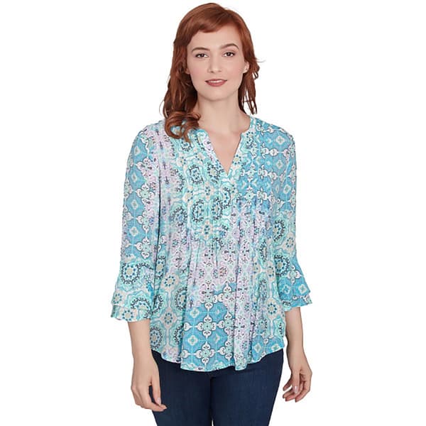 Womens Ruby Rd. Hello Spring Button Down Patchwork Blouse - image 