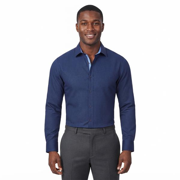 Mens Tom Baine Regular Fit Check Performance Dress Shirt - Navy - image 