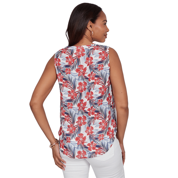 Womens Emaline Sapphire Serenade II Sleeveless Hibiscus Blouse