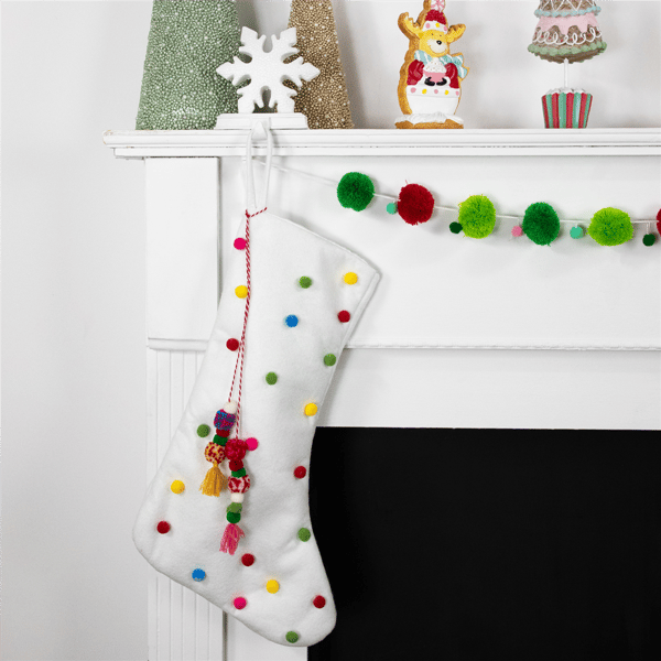 Northlight 20in. White Christmas Stocking with Pom-Poms