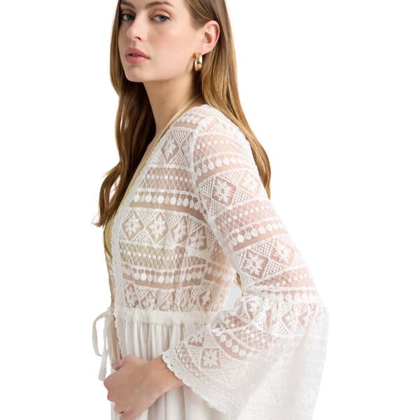 Womens NVLT Flounce Sleeve Lace Tie Wrap Cover-Up