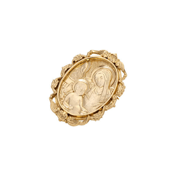 Symbols of Faith Gold-Tone Virgin Mary & Child Etched Pin - image 