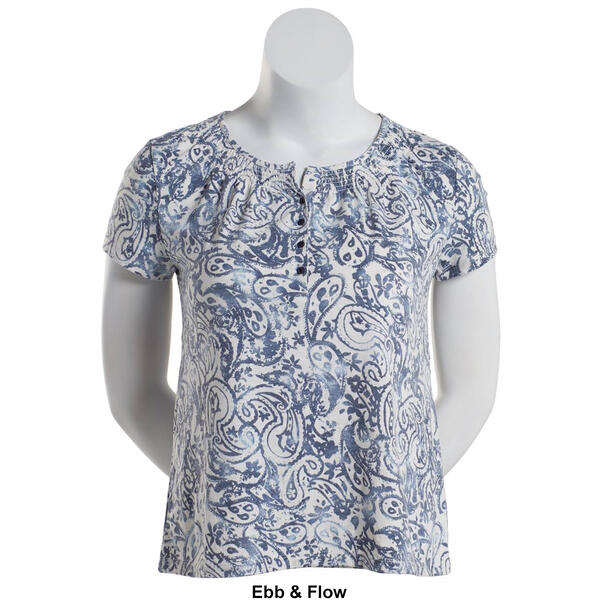 Plus Size Hasting & Smith Short Sleeve Paisley Peasant Top