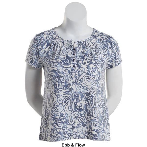 Petite Hasting & Smith Short Sleeve Leaf  Peasant Top