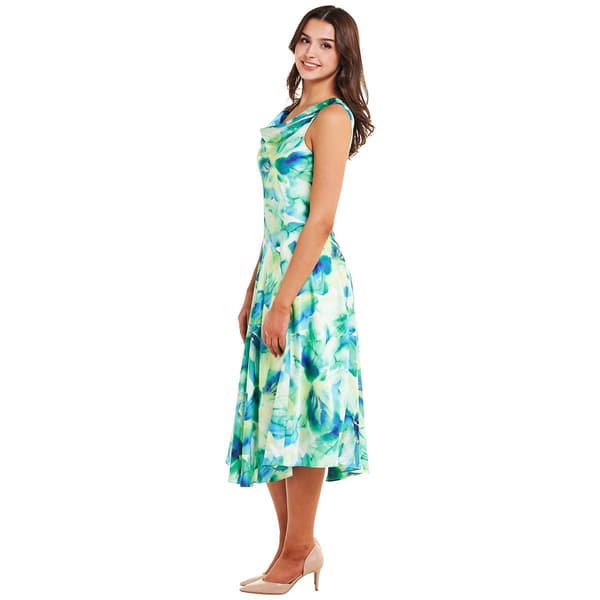 Womens Robbie Bee Sleeveless Abstract Satin Drape A-Line Dress