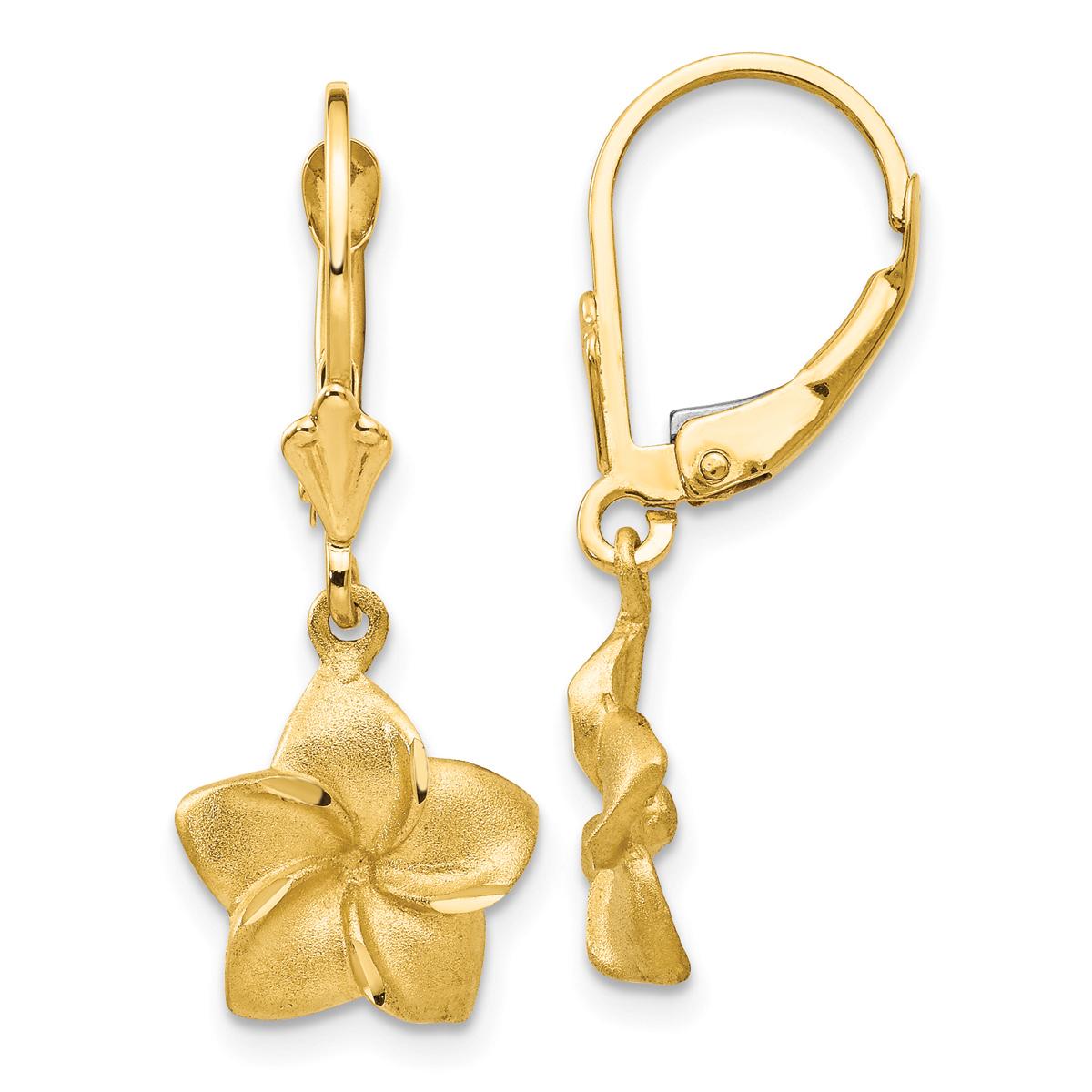 Gold Classics™ 14kt. Satin & Diamond Cut Plumeria Earrings