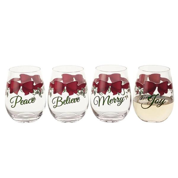 Pfaltzgraff® Berry Red Ribbon Stemless Wine Glasses - Set of 4