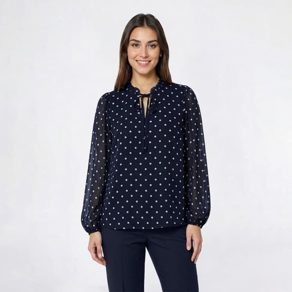 Womens Adrianna Papell Long Bubble Sleeve Timeless Dot Blouse
