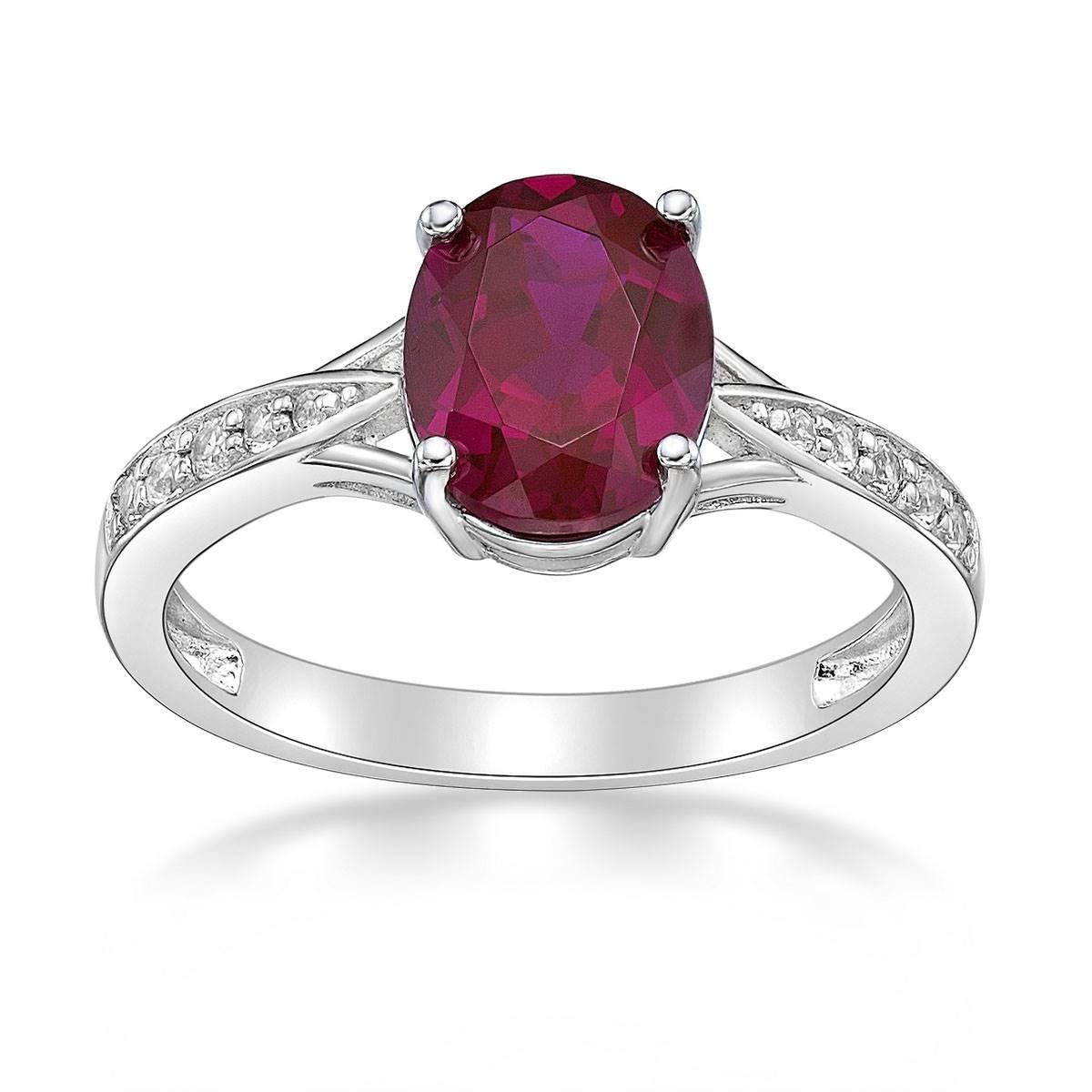 Sterling Silver Ring w/ Created Ruby & White Topaz Gemstones