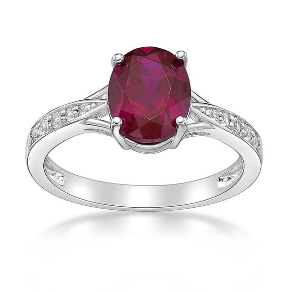 Sterling Silver Ring w/ Created Ruby & White Topaz Gemstones - image 