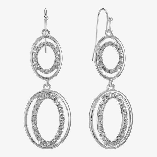 Gloria Vanderbilt 2in. Crystal Double Drop Pave Oval Earrings - image 