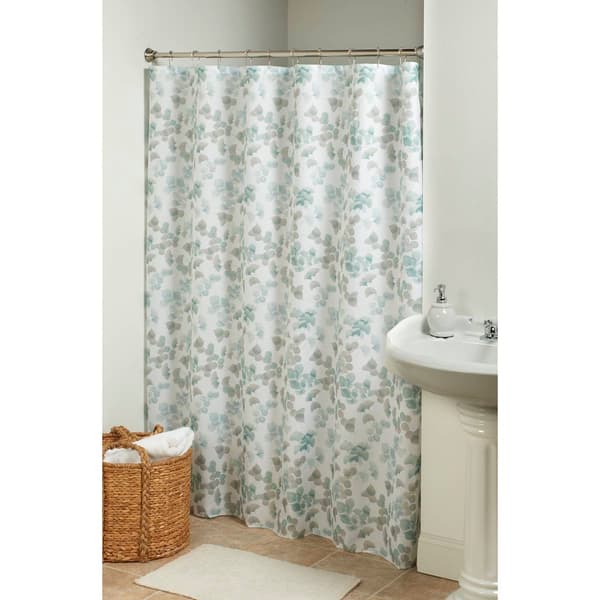 Blue & Gray Petal Printed 13pc. Shower Curtain Set - image 