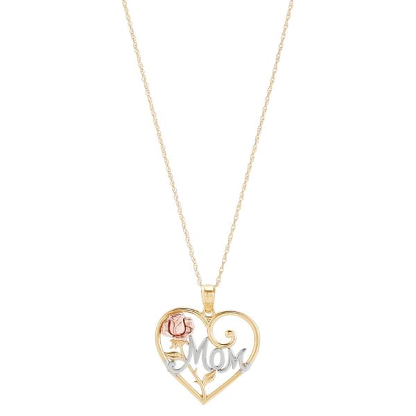 Gold Classics(tm) Heart with Mom & Rose Pendant Necklace