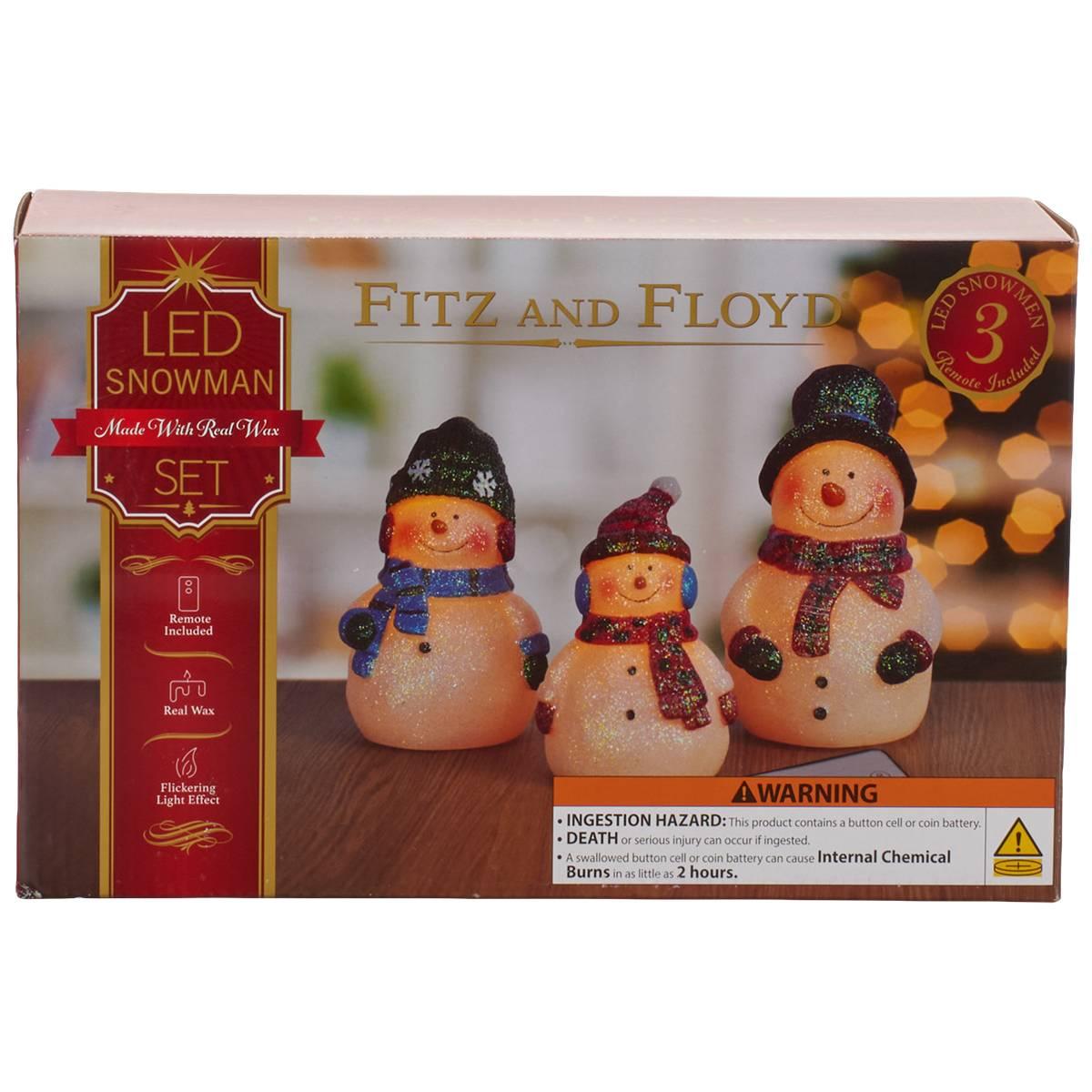 Fitz and Floyd Snowman LED Wax Figurine - Set of 3