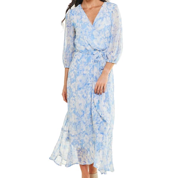 Womens Harlow & Rose 3/4 Sleeve Floral Chiffon Maxi Dress