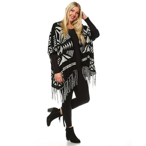 Plus Size White Mark Printed Aztec Poncho Cardigan - image 