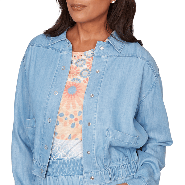 Womens Alfred Dunner Beachcomber Snap Button Denim Jacket