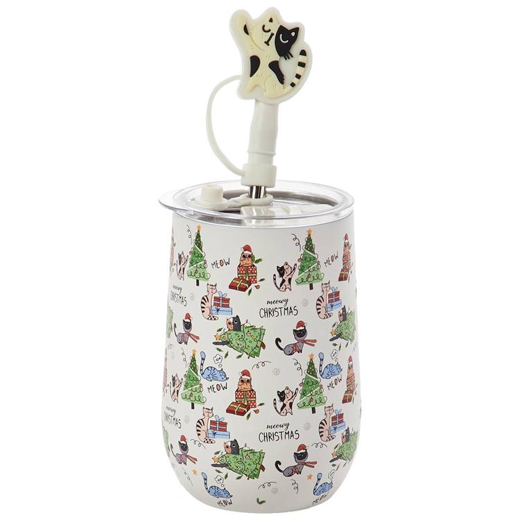 Home Essentials Cats Wine Tumbler w/ Sipper Straw