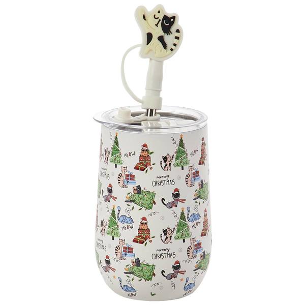 Home Essentials Cats Wine Tumbler w/ Sipper Straw - image 