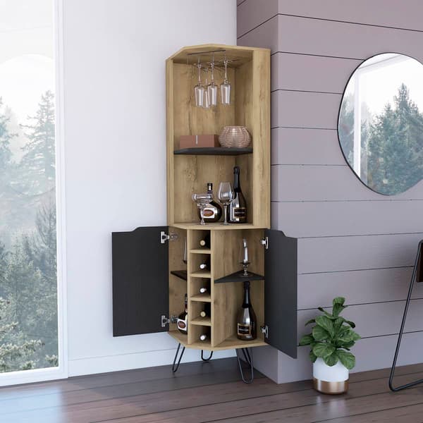 FM FURNITURE Grace Macadamia Corner Bar Cabinet