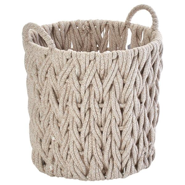Small Tan Braided Round/Tall Chunky Cotton Rope Basket - image 