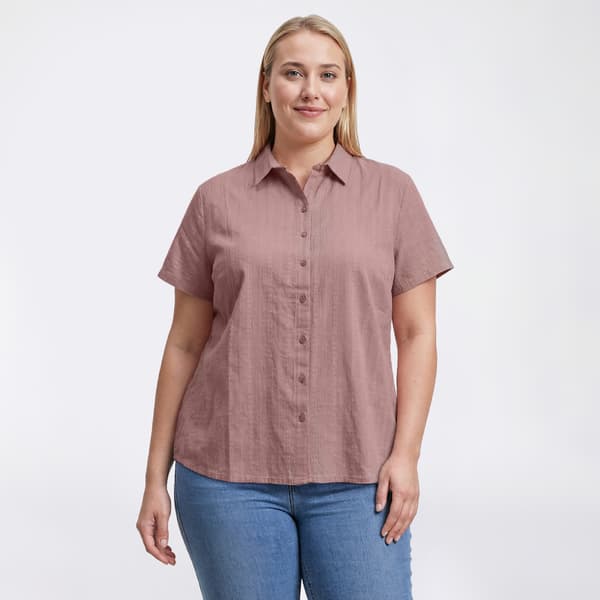 Plus Size Preswick & Moore(R) Short Sleeve Solid Dobby Button Down