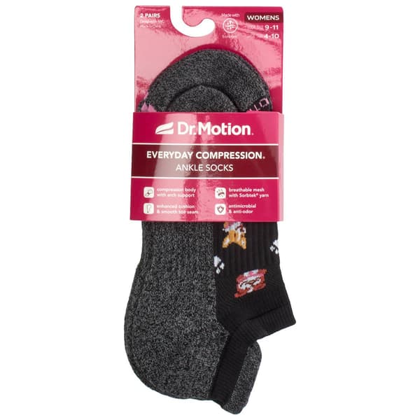 Womens Dr. Motion 2pk.Dog Low Cut Compression Socks