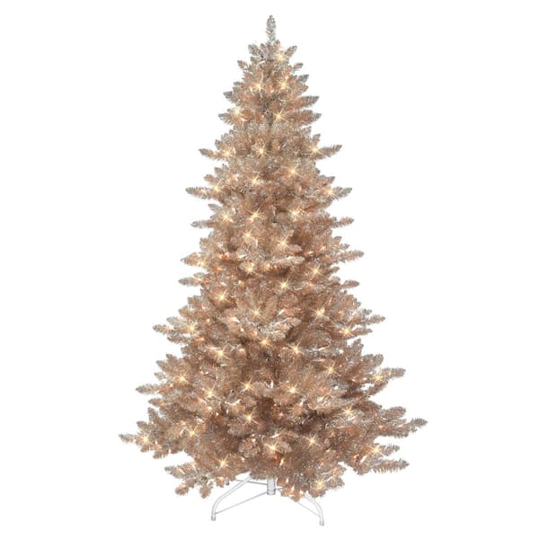 Puleo International 6.5ft. Pre-Lit Rose Gold Spruce Tree - image 