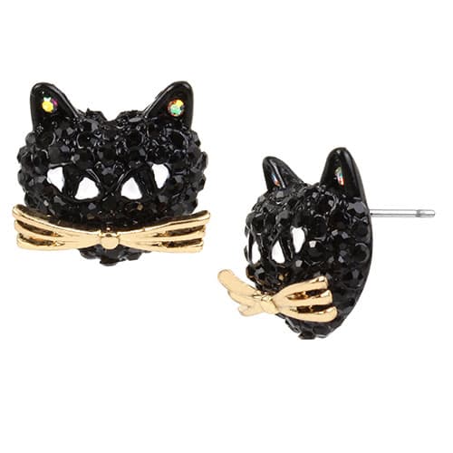 Betsey Johnson Pave Crystal Cat Stud Earrings - image 
