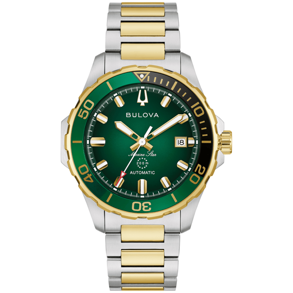 Mens Bulova Marine Star Green Dial Bracelet Watch - 98B467 - image 