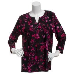 Plus Size Napa Valley 3/4 Sleeve Floral Vine Pleat Blouse