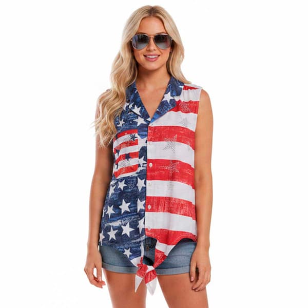 Womens Thomas & Olivia Rhinestone Star Tie Front Blouse - image 