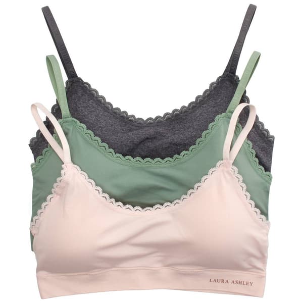 Womens Laura Ashley 3Pk Seamless Bralette w/ Lace Trim - image 