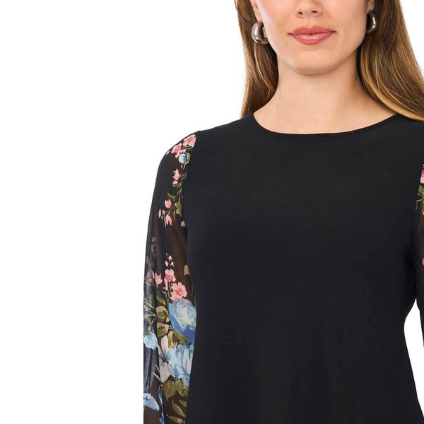 Womens MSK Long Sheer Floral Sleeve A-Line Dress
