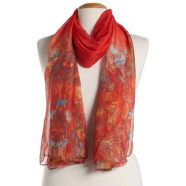 Womens Renshun Red Floral Oversized Oblong Scarf