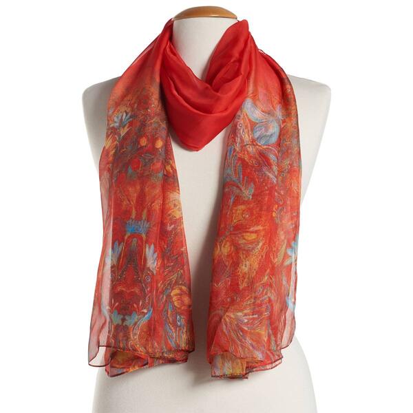 Womens Renshun Red Floral Oversized Oblong Scarf - image 
