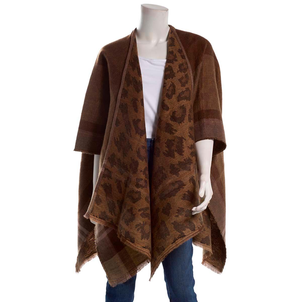 Womens Modena Leopard Plaid Reversible Ruana