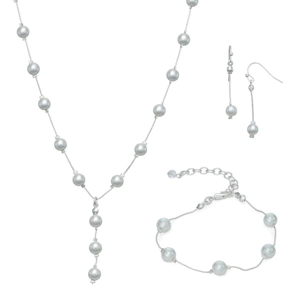 You''re Invited Silver-Tone White Faux Pearl Necklace Set - image 