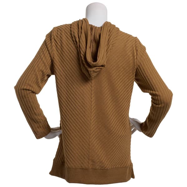 Womens NY Collection Long Sleeve Rib-Knit Pullover Hoodie