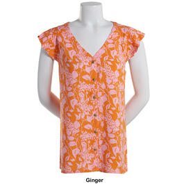 Womens Kiwi Fresh Flutter Sleeve Floral Button Front Blouse