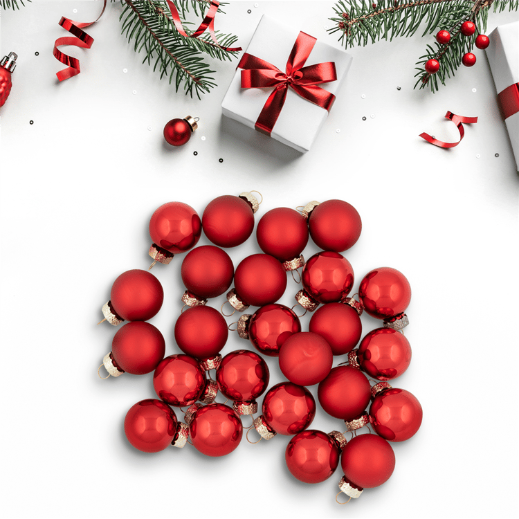 Northlight 24ct. 2-Finish Red Mini Christmas Glass Ball Ornaments