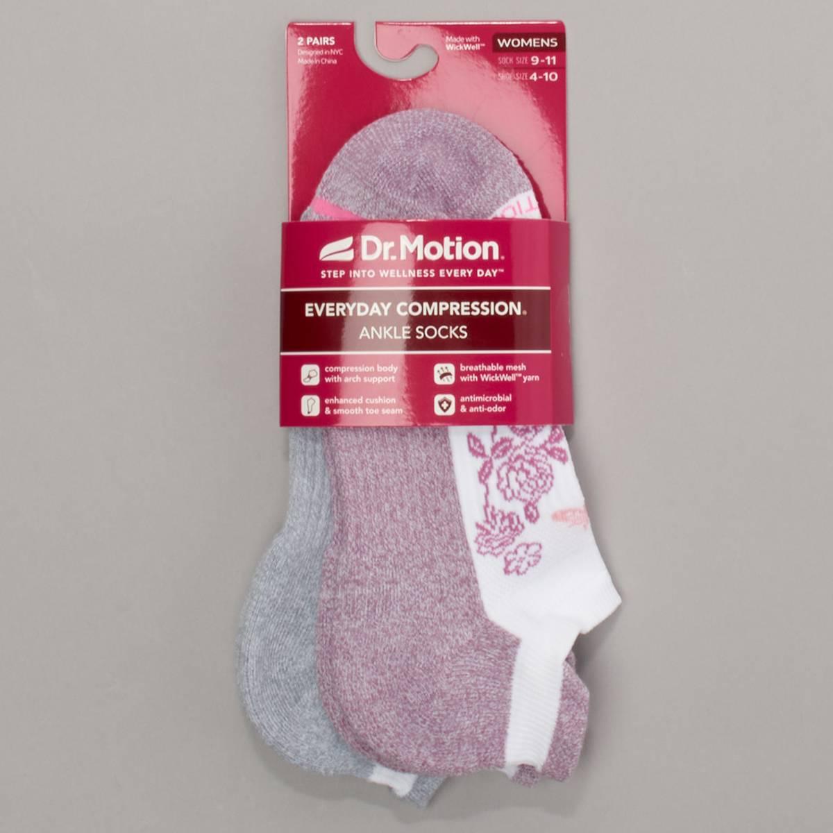 Womens Dr. Motion(R) 2pk. Butterfly White Low Cut Socks
