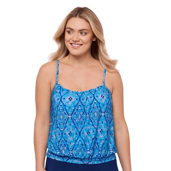Womens American Beach Geometric Blouson Tankini Swim Top - image 