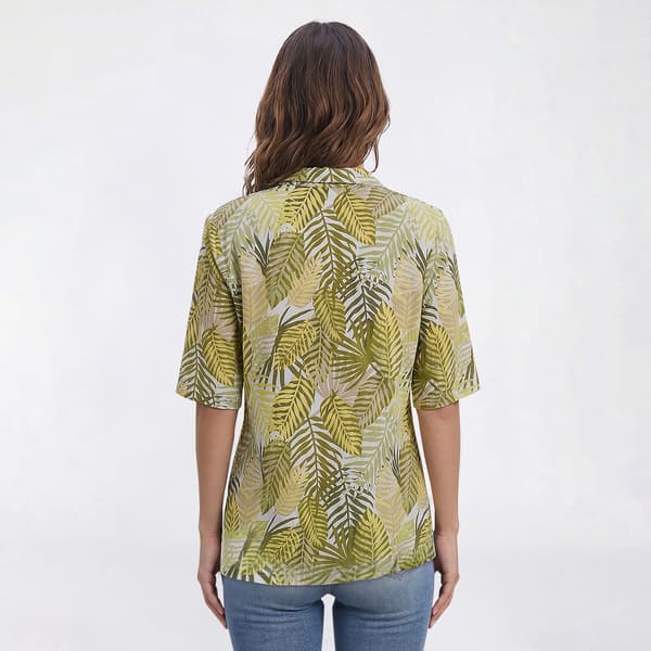 Petite Emily Daniels Elbow Sleeve Tropical Palm Leaf Blouse