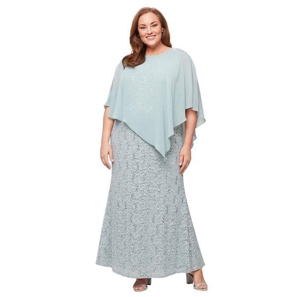 Plus Size SLNY Asymmetric Capelet Overlay Beaded Shoulder Dress