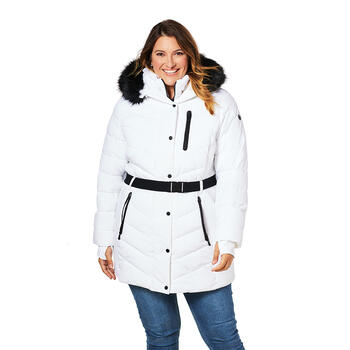 Plus Size Michael Kors Long Belted Puffer Jacket With Bib Hood - Boscov's