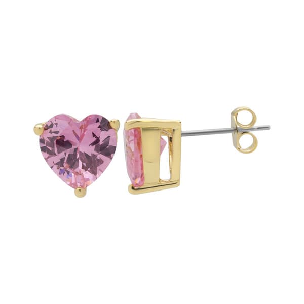 Pink CZ Heart Stud Earrings