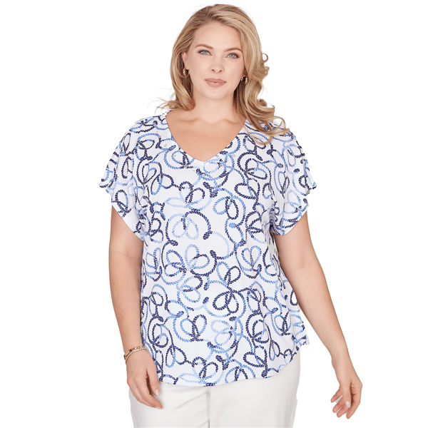 Plus Size Heart''s of Palm Smooth Sailing Printed Knit Crinkle T